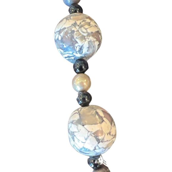 Handmade Polymer Clay Statement Necklace and Earring Set Black White Silver Tone - Picture 3 of 9